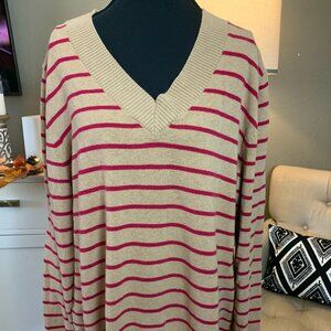 Womens Gap Red and Beige Striped V-Neck Sweater, Size XXL